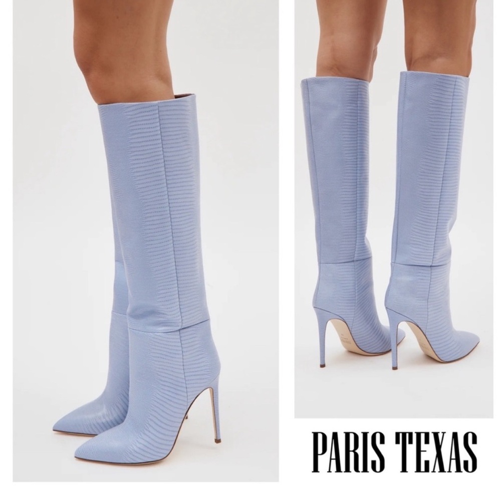 New PARIS TEXAS Snakeskin Effect Leather Boots Denim 38 they run small
